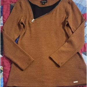 Cartise Brown Asymmetrical Zip Sweater